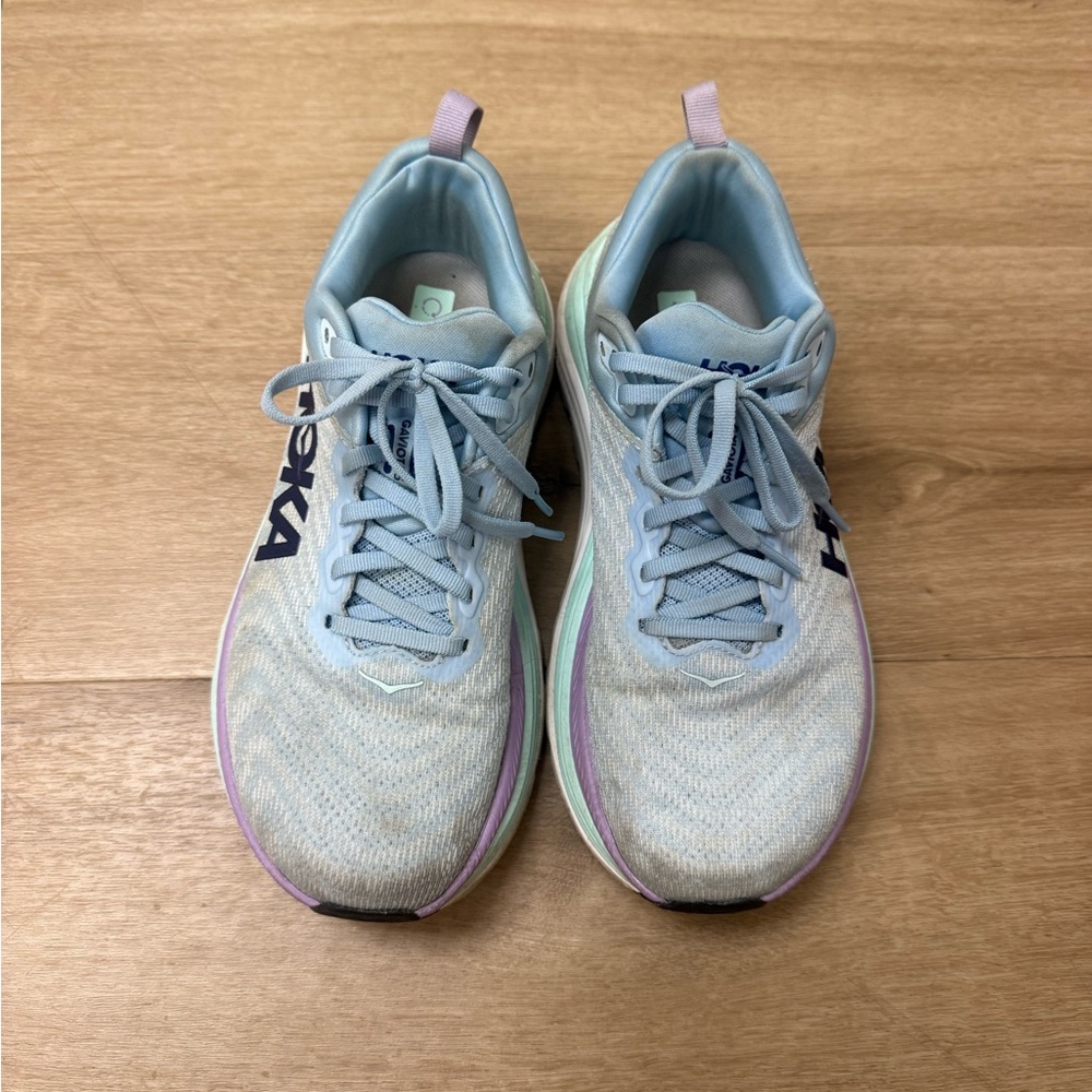 Hoka Women's 8.5 Gaviota 5 Pale Blue Running Shoes with Lavender Accents